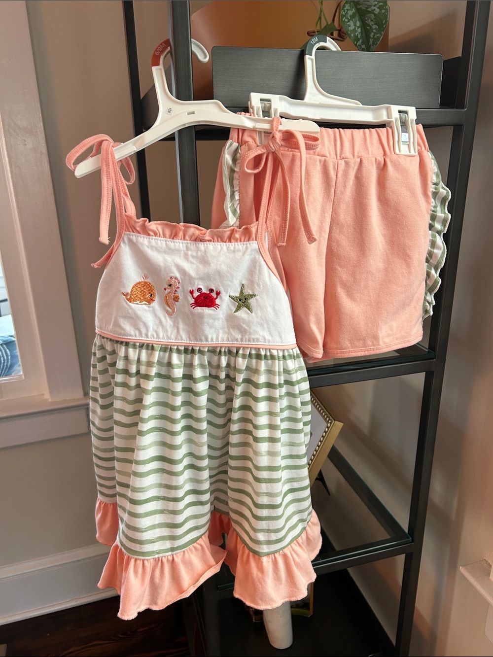 Gymboree Peach and Green Striped Embroidered Sea Set